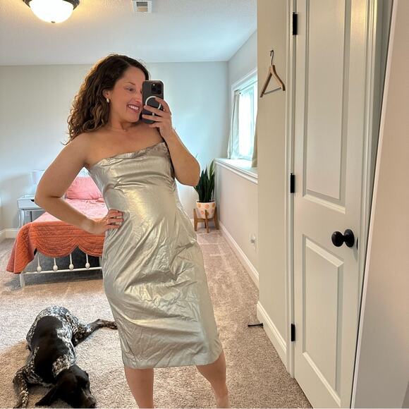 Revolve h:ours Silver Strapless Knee Length Mini Dress XL - Picture 4 of 13